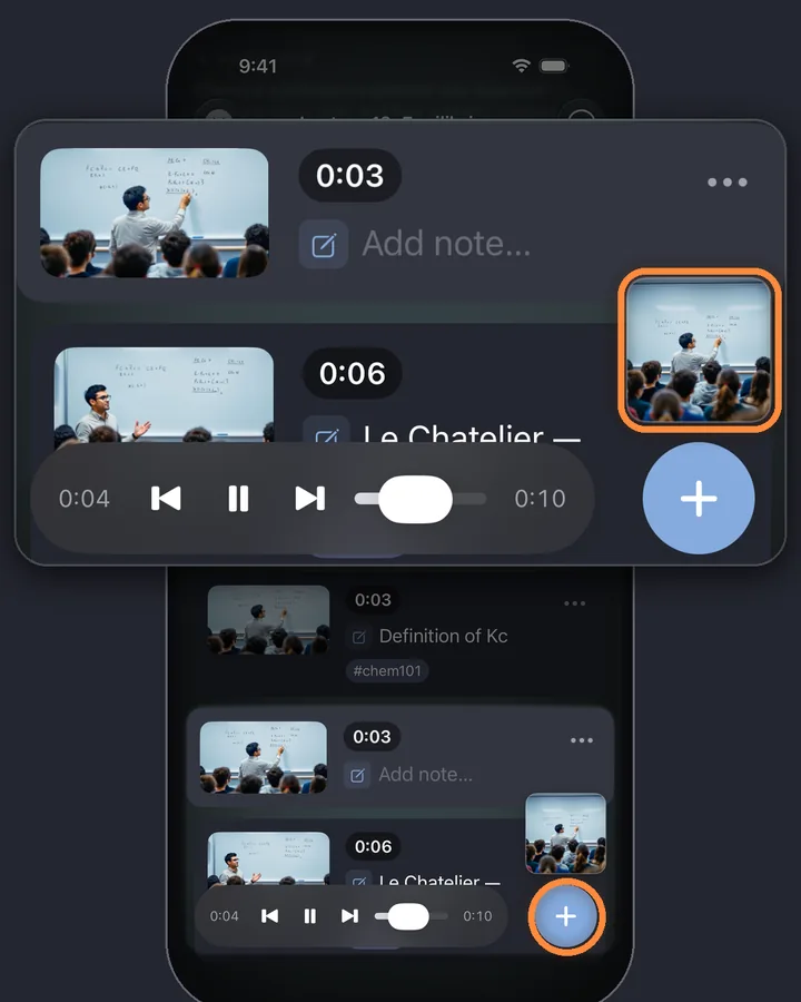 A new marker on a lecture video with a screenshot of the board, and the marker preview above the + button